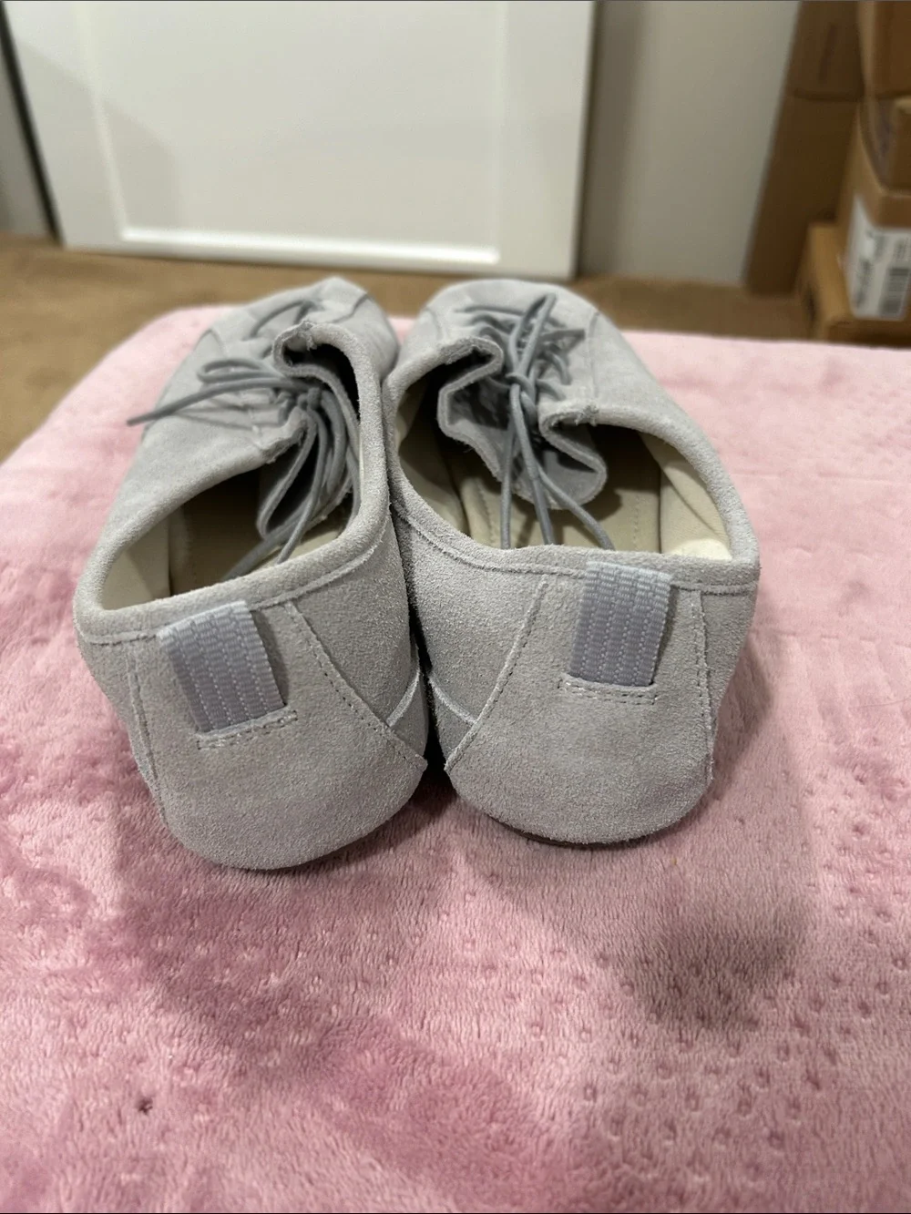 Zara Light Gray Suede Lace-Up Flats with Rounded Toe